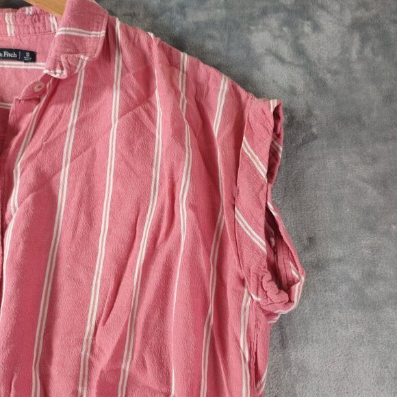 Abercrombie Fitch Womens Button Up Shirt S Pink‎ Striped Tie Front Casual Summer - Picture 3 of 11